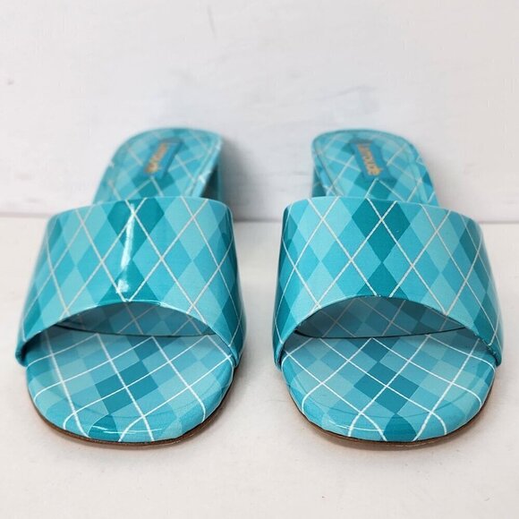 Larroude Aqua Argyle Brigitte Patent Leather Mules, Women's 5 - Picture 3 of 10